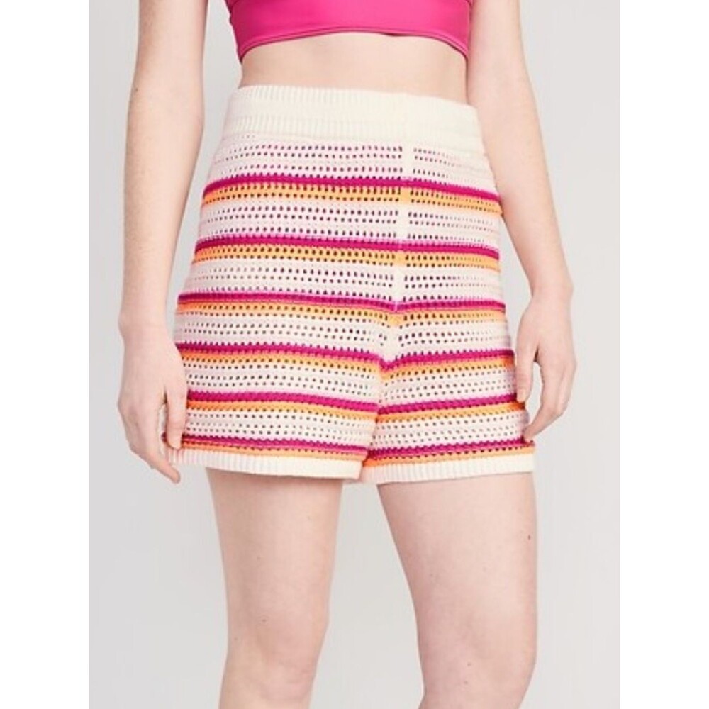 Old Navy beach coastal colorful high waisted Crochet Stripe Knit Shorts
